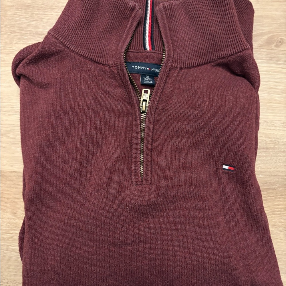 Tommy Hilfiger Men's Maroon Zip-Up Sweater